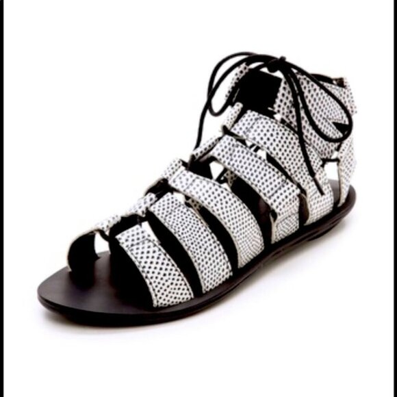Loeffler Randall Women’s size 8 Skye White and Black Leather Gladiator Sandals - Picture 1 of 16